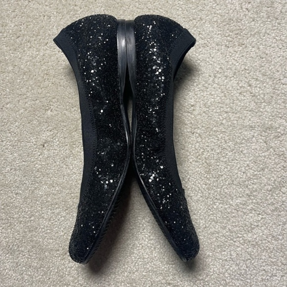 New Stuart Weitzman Black Glitter Ballet Lastikon Flats,‎ Shoe Size: 9 - Picture 2 of 6